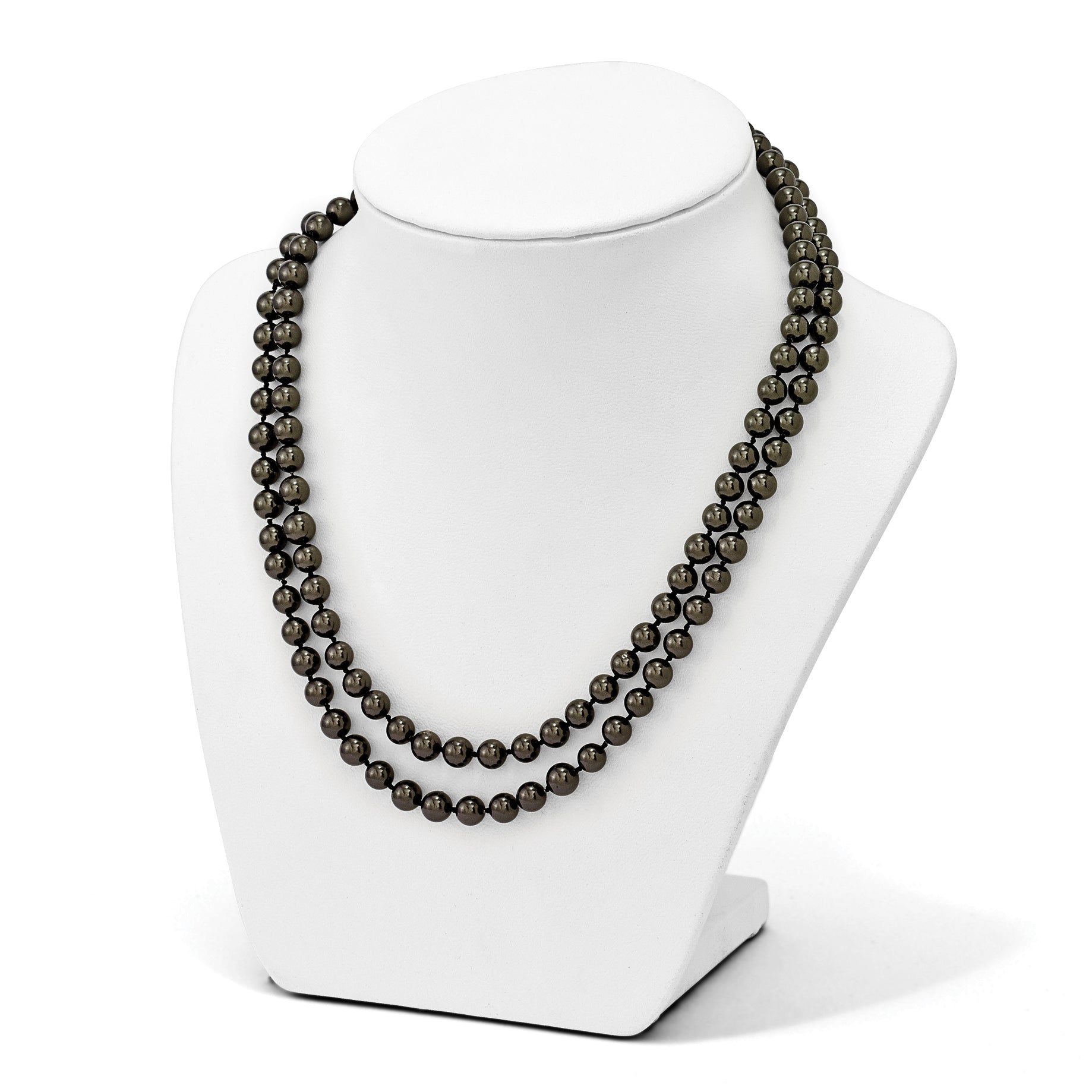 Majestik Sterling Silver Rhodium-plated 2 Row 7-8mm Black Imitation Shell Pearl Hand-knotted Necklace