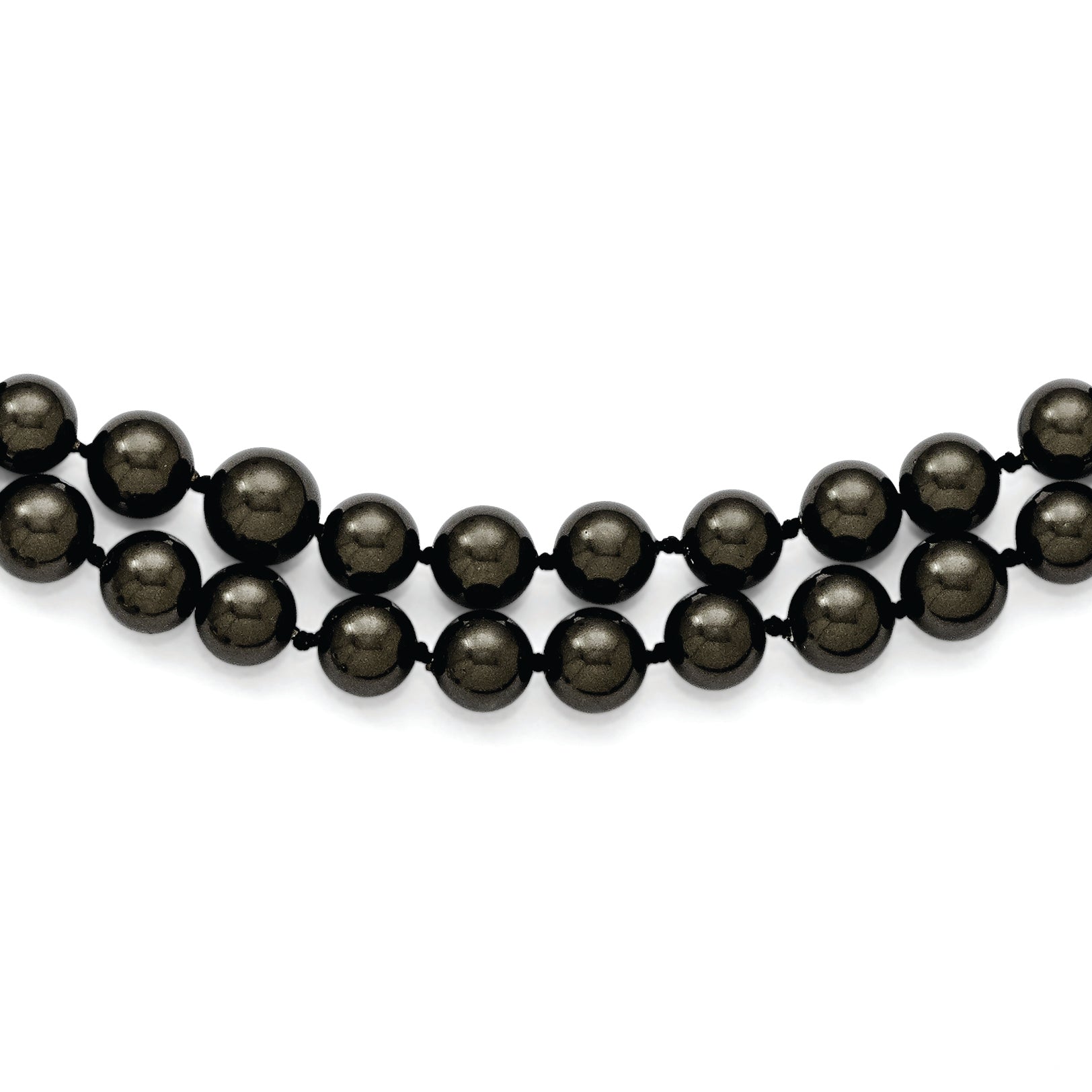 Majestik Sterling Silver Rhodium-plated 2 Row 7-8mm Black Imitation Shell Pearl Hand-knotted Necklace