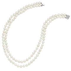 Majestik Sterling Silver Rhodium-plated 2 Row 7-8mm White Imitation Shell Pearl Hand-knotted Necklace