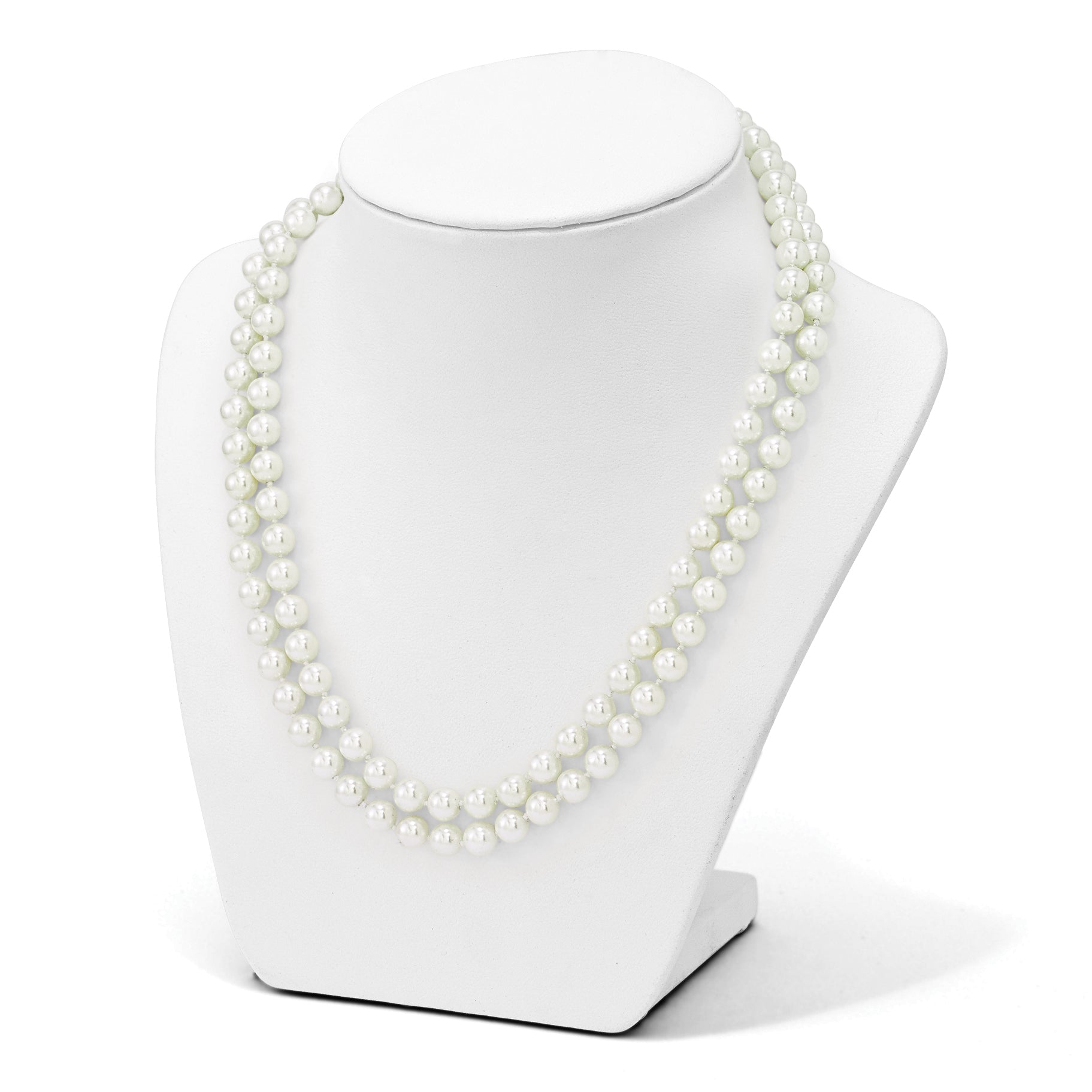 Majestik Sterling Silver Rhodium-plated 2 Row 7-8mm White Imitation Shell Pearl Hand-knotted Necklace