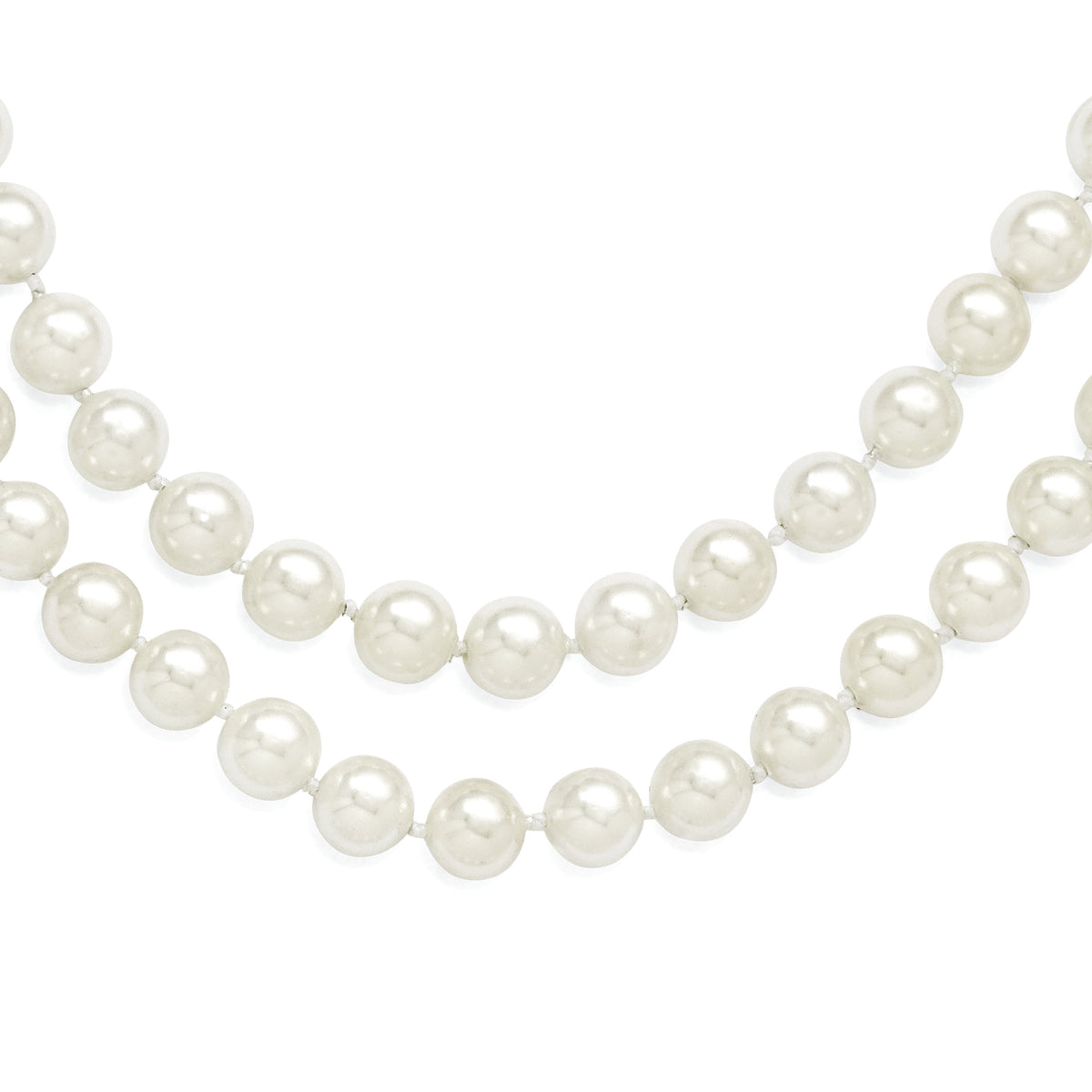 Majestik Sterling Silver Rhodium-plated 2 Row 7-8mm White Imitation Shell Pearl Hand-knotted Necklace