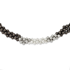 Sterling Silver Majestik Rh-pl 3 Row 10-11mm Gry/Wt/Blk Shell Necklace