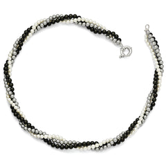 Majestik Sterling Silver Rhodium-plated 3 Row 4-5mm White Grey Black Imitation Shell Pearl Hand-knotted Necklace