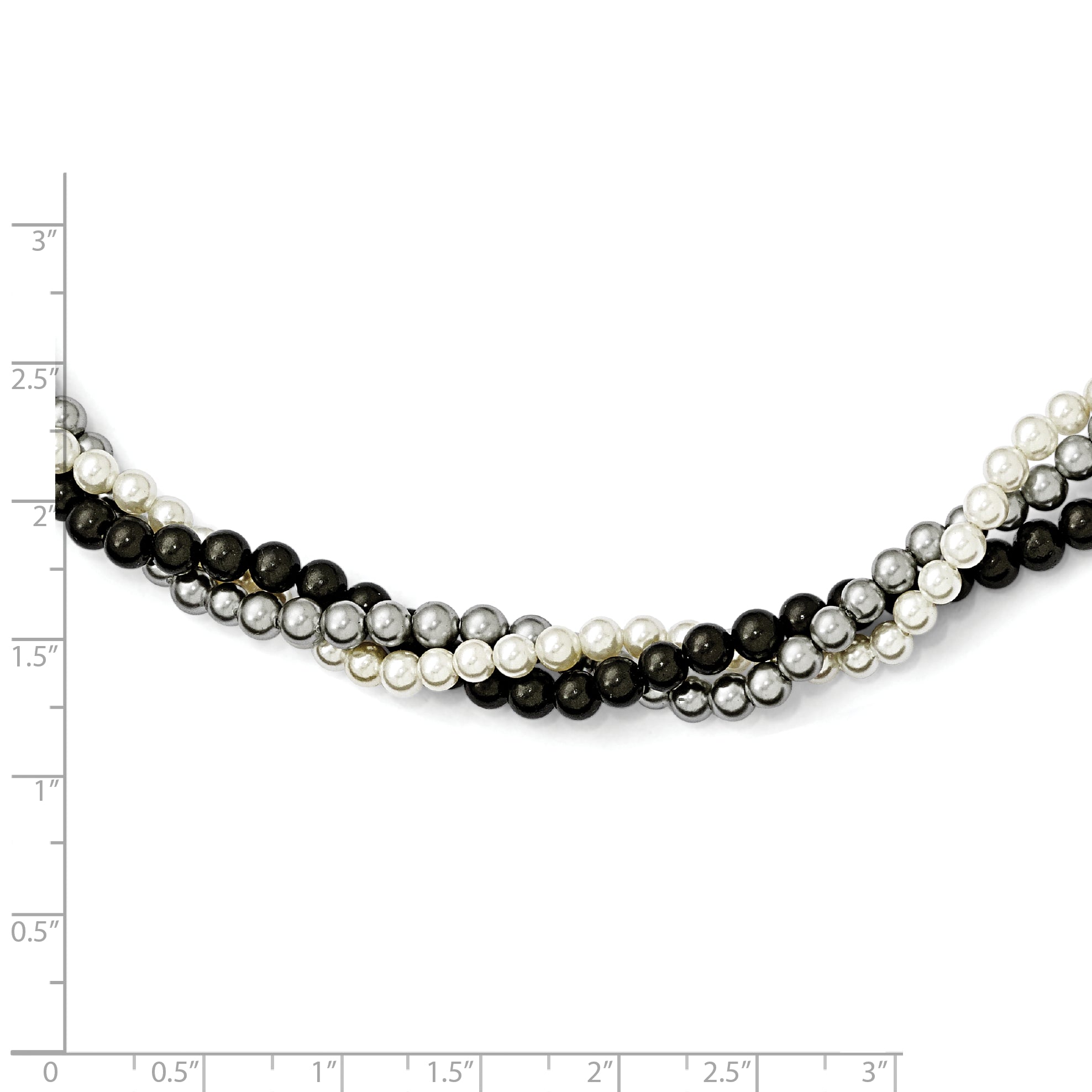 Majestik Sterling Silver Rhodium-plated 3 Row 4-5mm White Grey Black Imitation Shell Pearl Hand-knotted Necklace