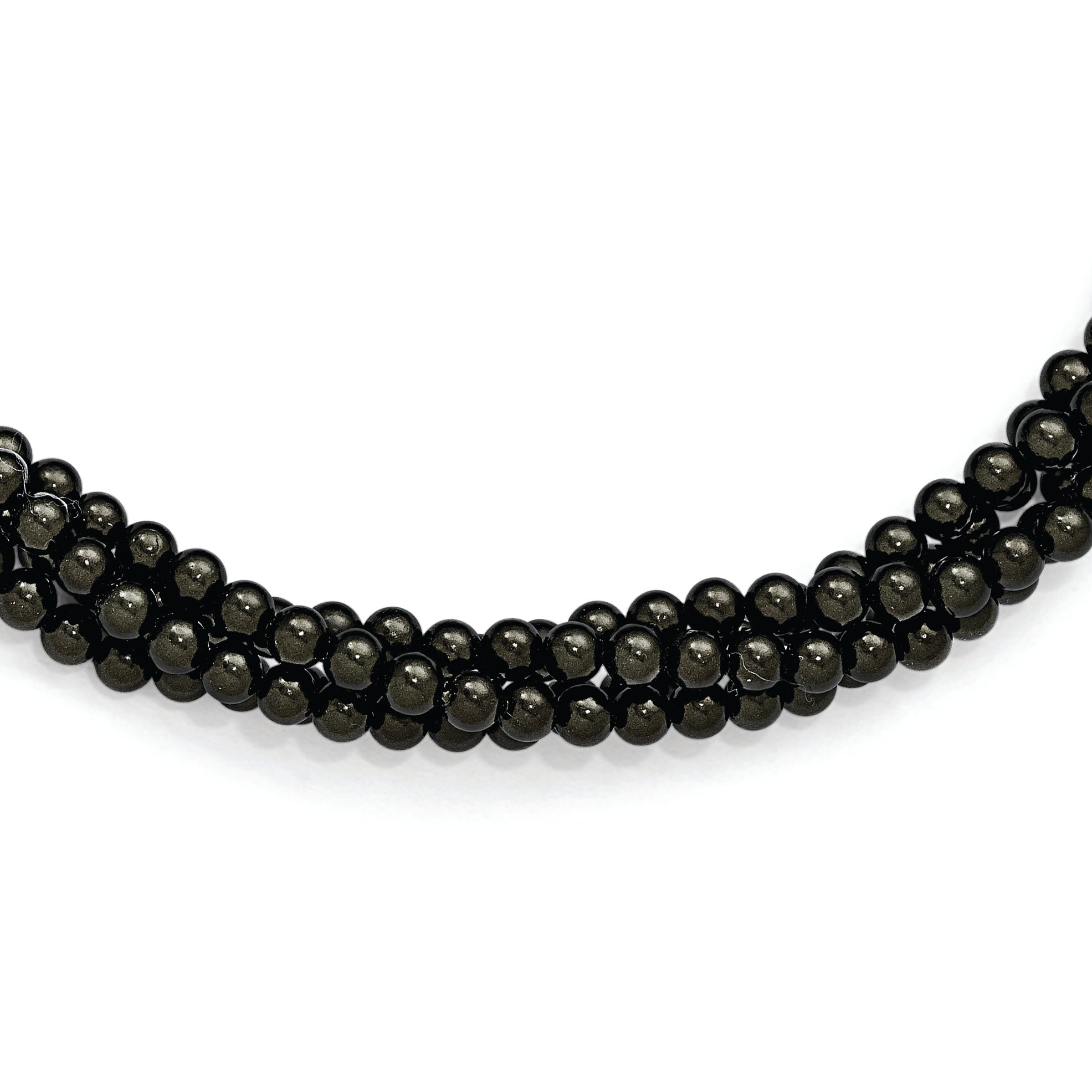 Sterling S Majestik Rh-pl 4 Row 4-5mm Blk Imitat Shell Pearl Twisted Neck