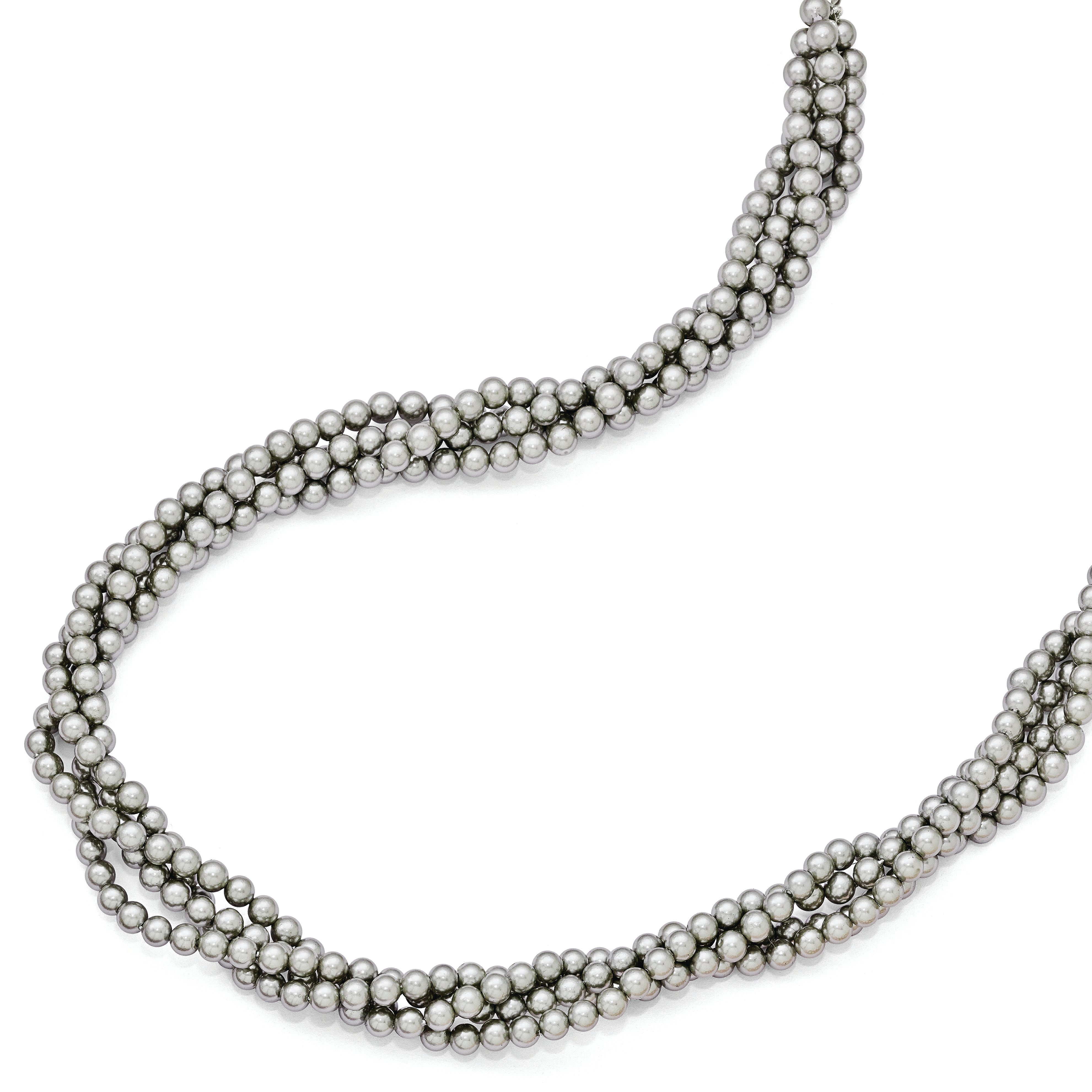 Sterling S Majestik Rh-pl 4Row 4-5mm Grey Imitat Shell Pearl Twist Necklace