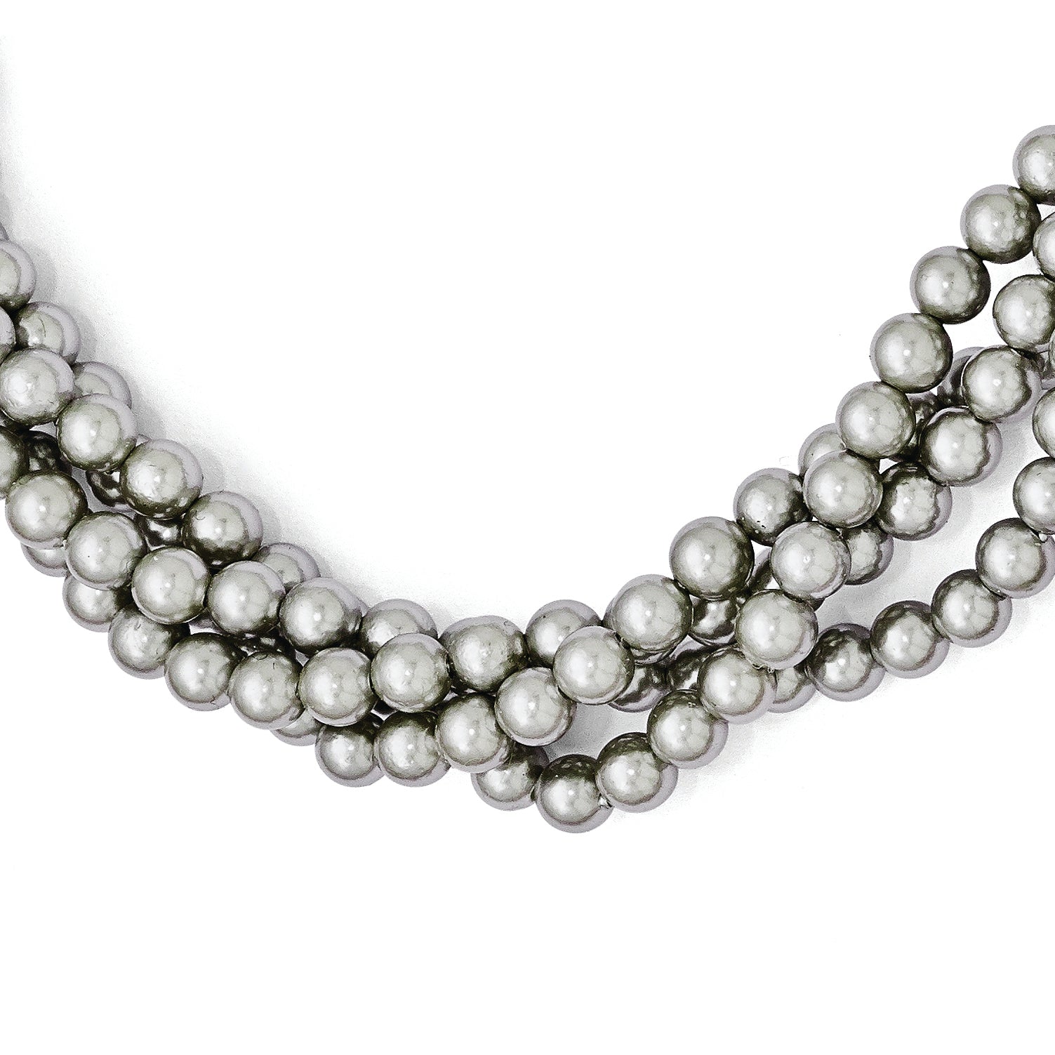 Sterling S Majestik Rh-pl 4Row 4-5mm Grey Imitat Shell Pearl Twist Necklace