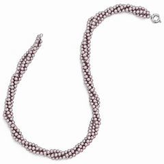 Sterling Silver 925 Beaded Necklace with Purple Shell Twist Pearls