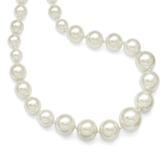 Majestik Sterling Silver Rhodium-plated 6-12mm Graduated White Imitation Shell Pearl Hand-knotted Necklace