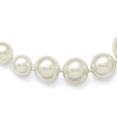 Majestik Sterling Silver Rhodium-plated 6-12mm Graduated White Imitation Shell Pearl Hand-knotted Necklace