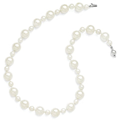 Sterling S Majestik Rh-pl 7&12mm Wht Imitat Shell Pearl Hand Knotted Neckla