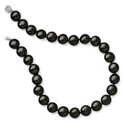 Sterling S Majestik Rh-pl 14-15mm Coin Blk Imitat Shell Pearl w/CZ Clasp Ne