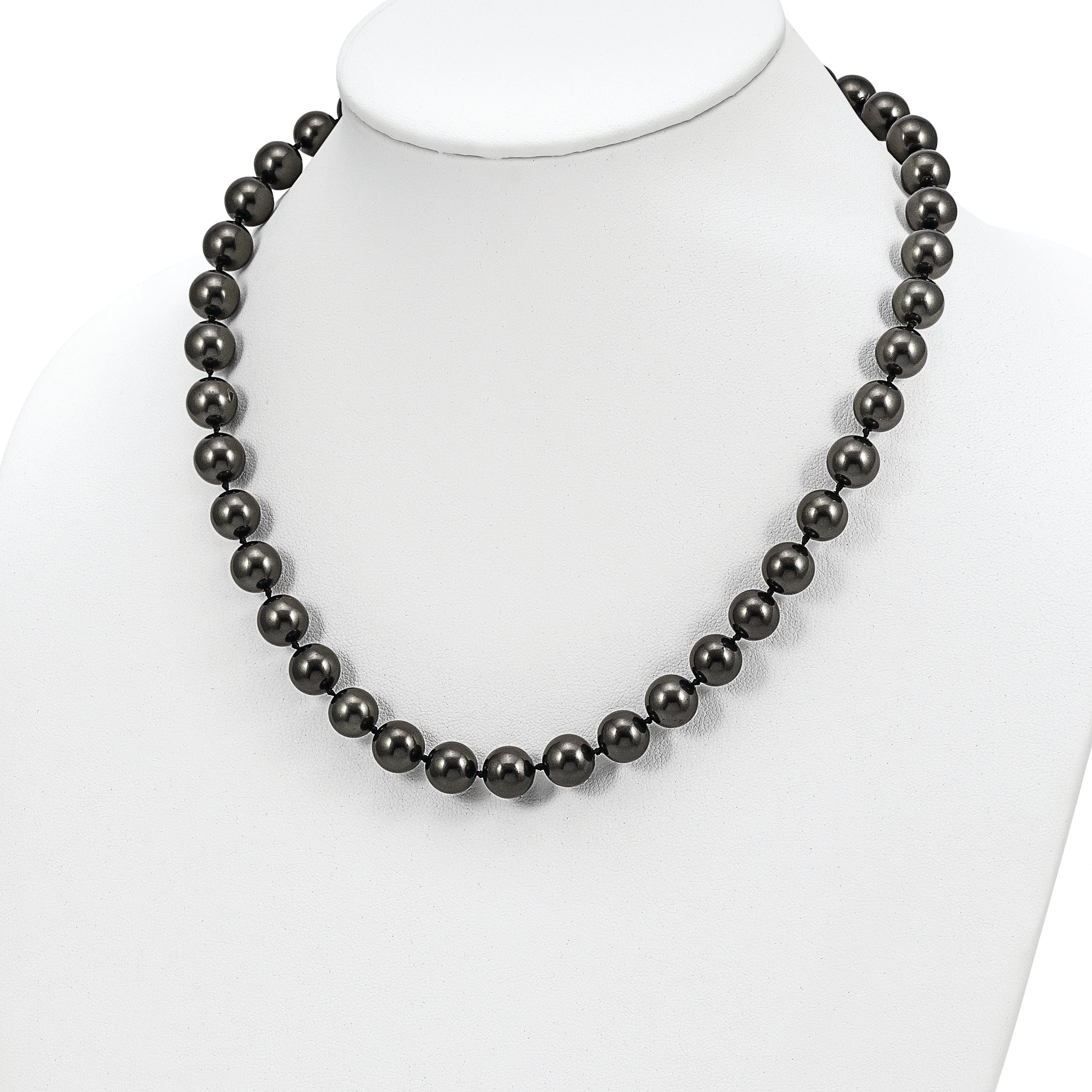 Majestic Sterling Silver Rhodium-plated 10-11mm Black Imitation Shell Pearl Hand-knotted Necklace