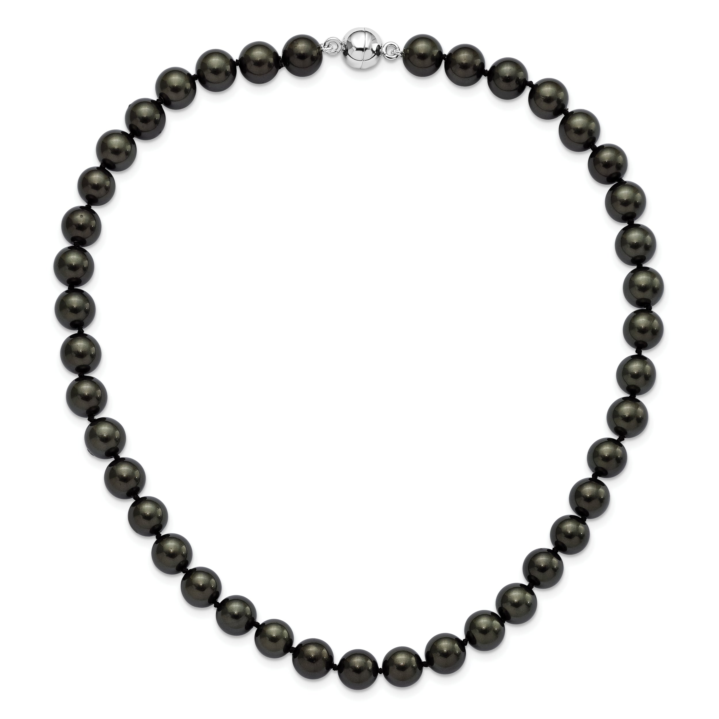 Majestic Sterling Silver Rhodium-plated 10-11mm Black Imitation Shell Pearl Hand-knotted Necklace