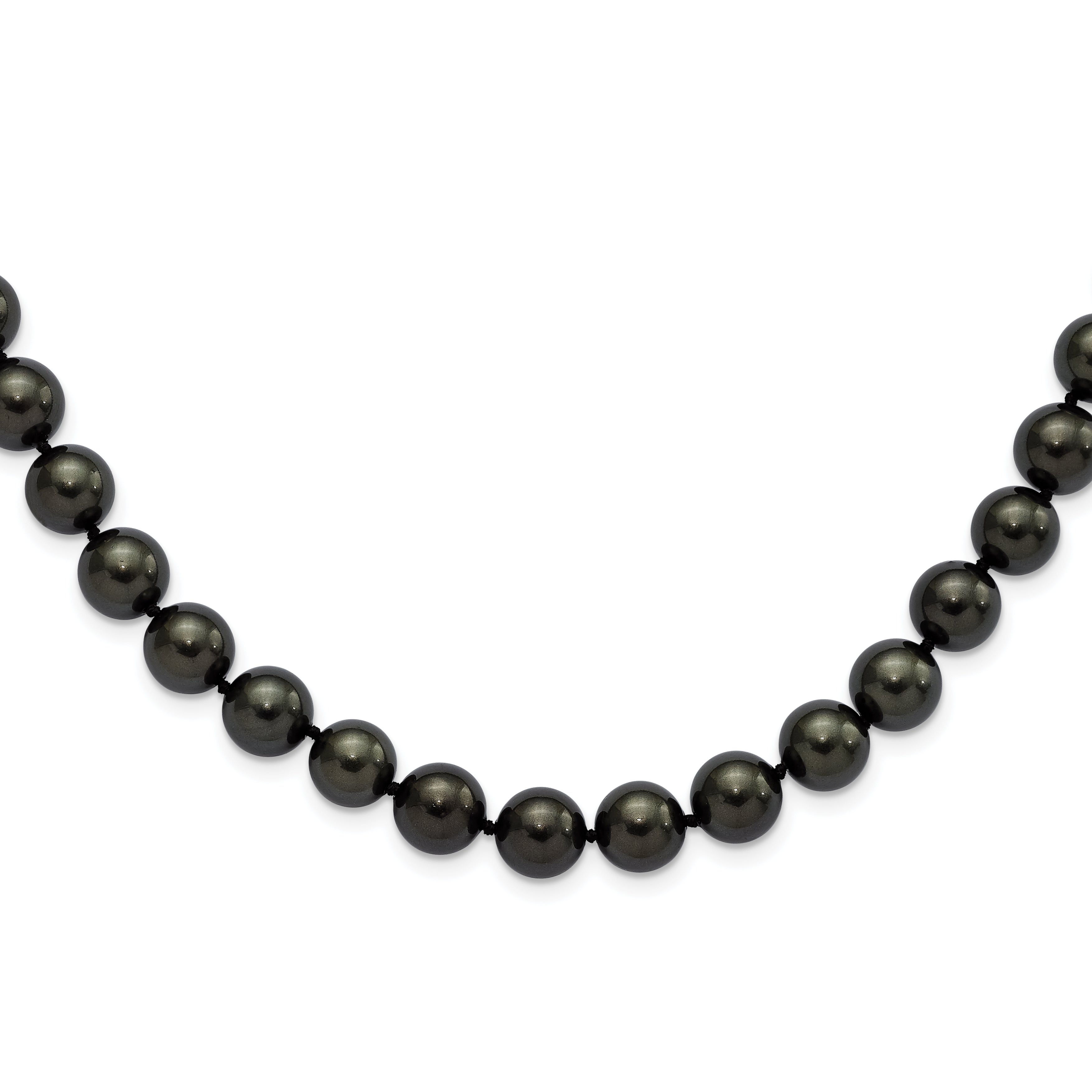 Majestic Sterling Silver Rhodium-plated 10-11mm Black Imitation Shell Pearl Hand-knotted Necklace