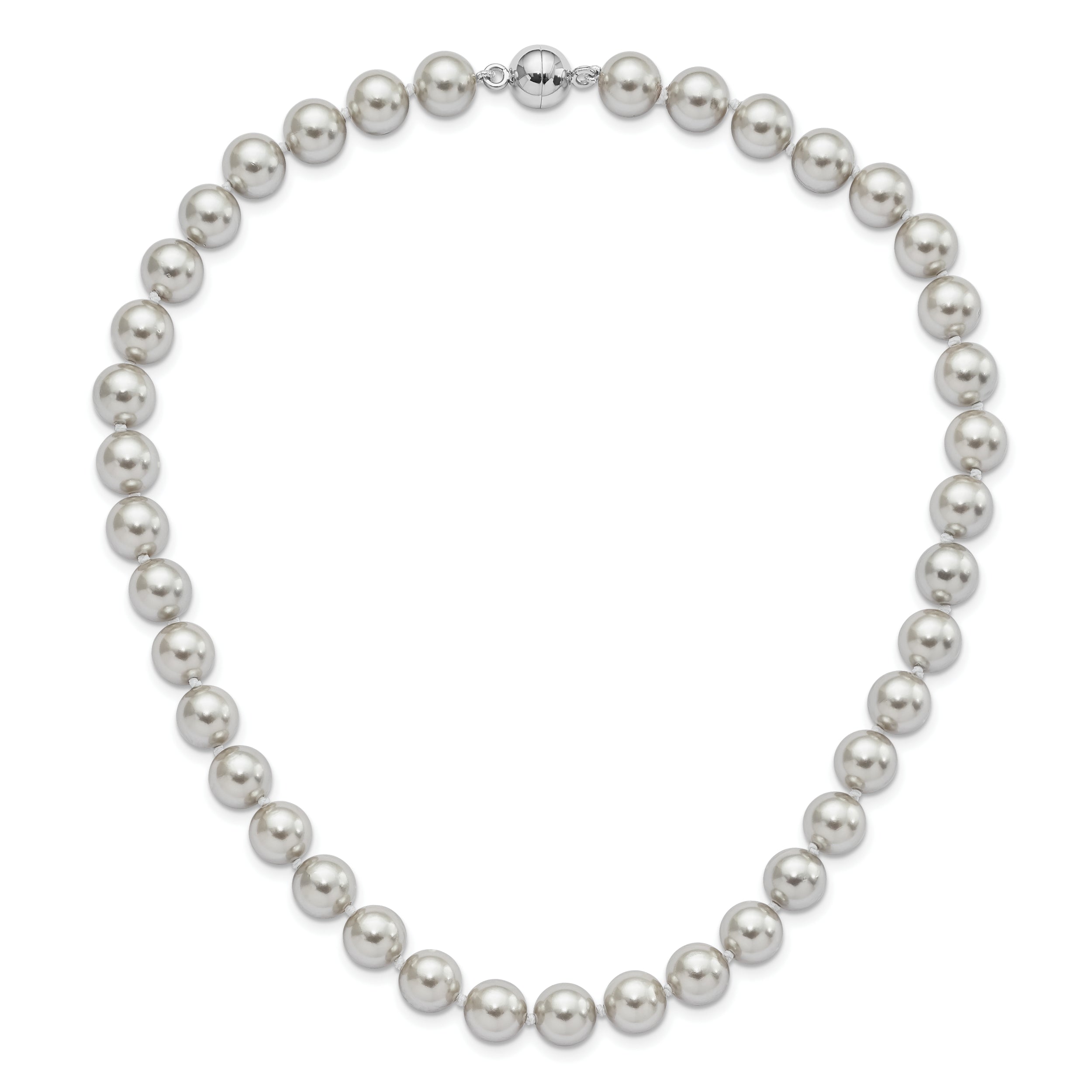 Majestic Sterling Silver Rhodium-plated 10-11mm Grey Imitation Shell Pearl Hand-knotted Necklace