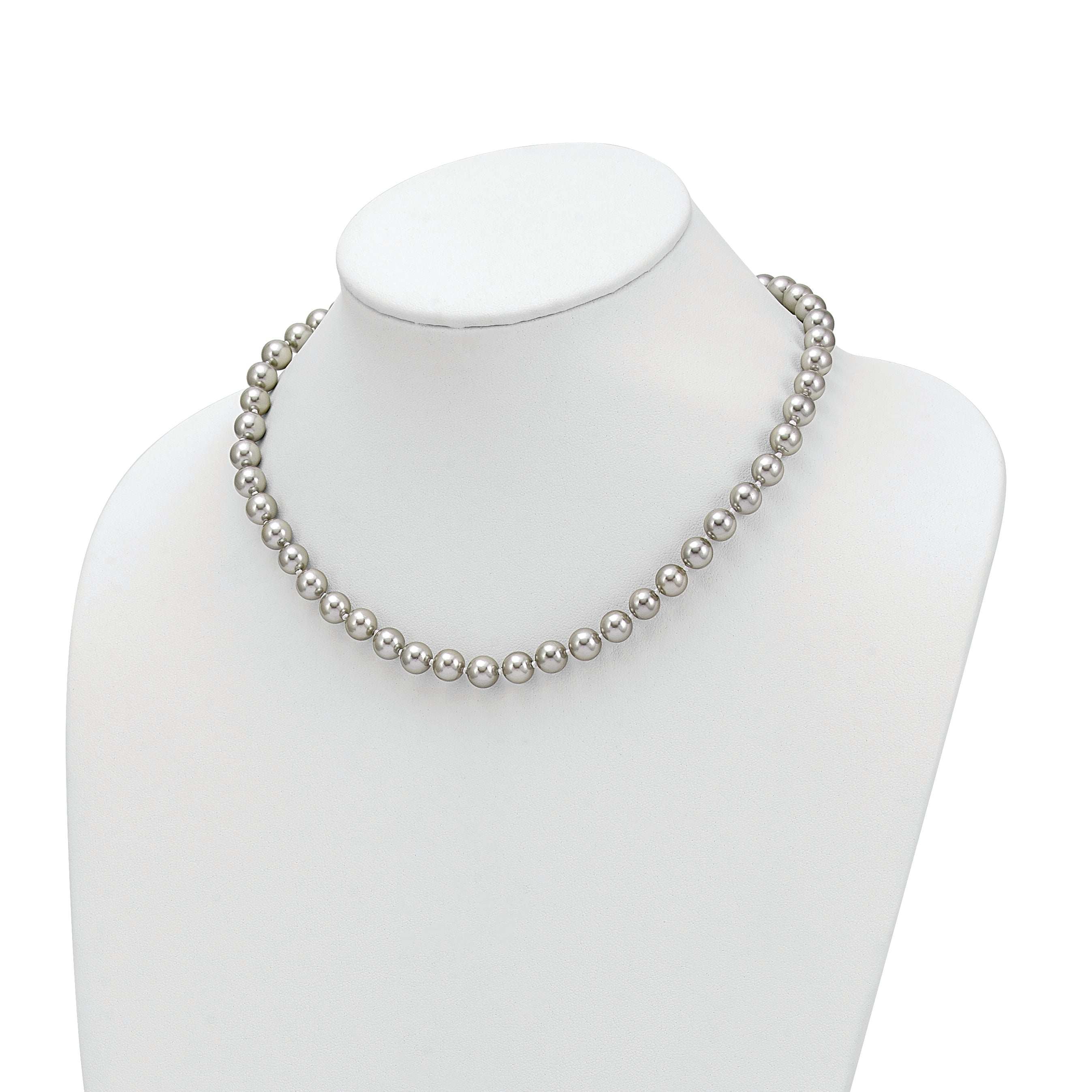 Majestic Sterling Silver Rhodium-plated 8-9mm Grey Imitation Shell Pearl Hand-knotted Necklace