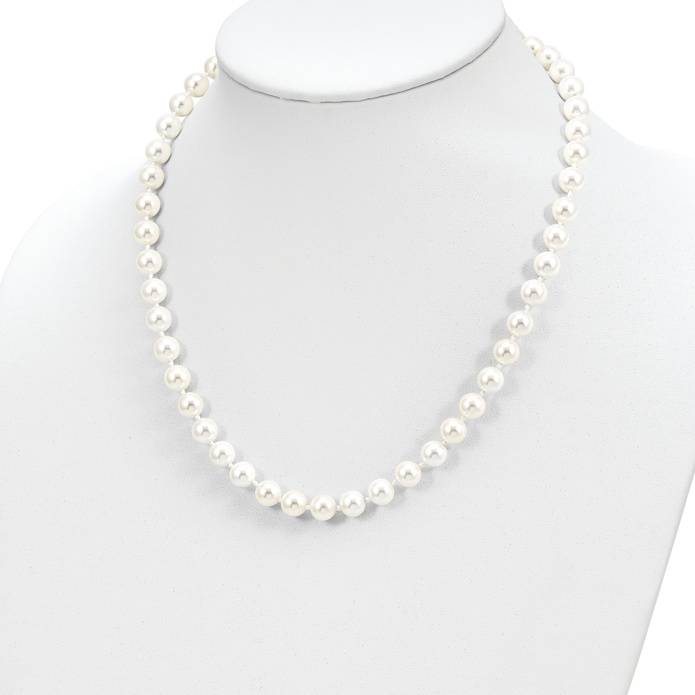 Majestic Sterling Silver Rhodium-plated 8-9mm White Imitation Shell Pearl Hand-knotted Necklace