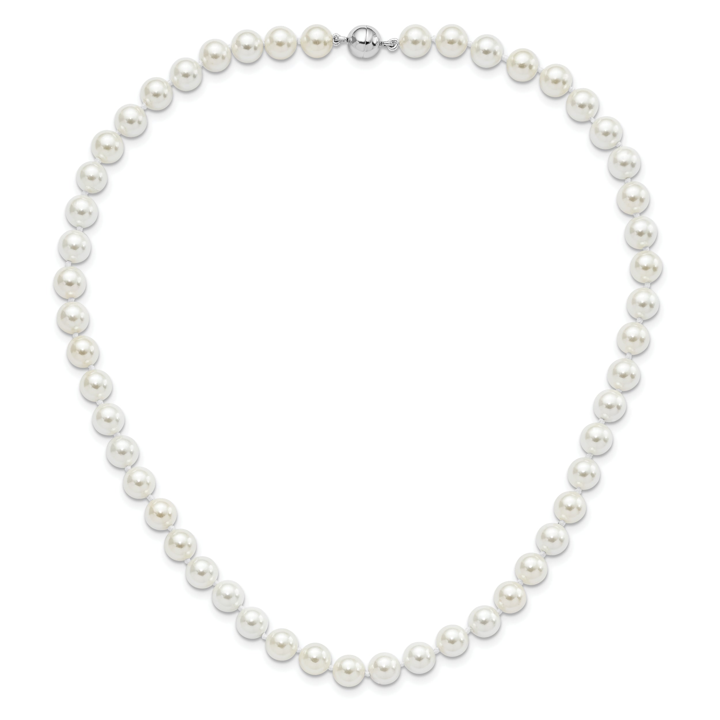 Majestic Sterling Silver Rhodium-plated 8-9mm White Imitation Shell Pearl Hand-knotted Necklace