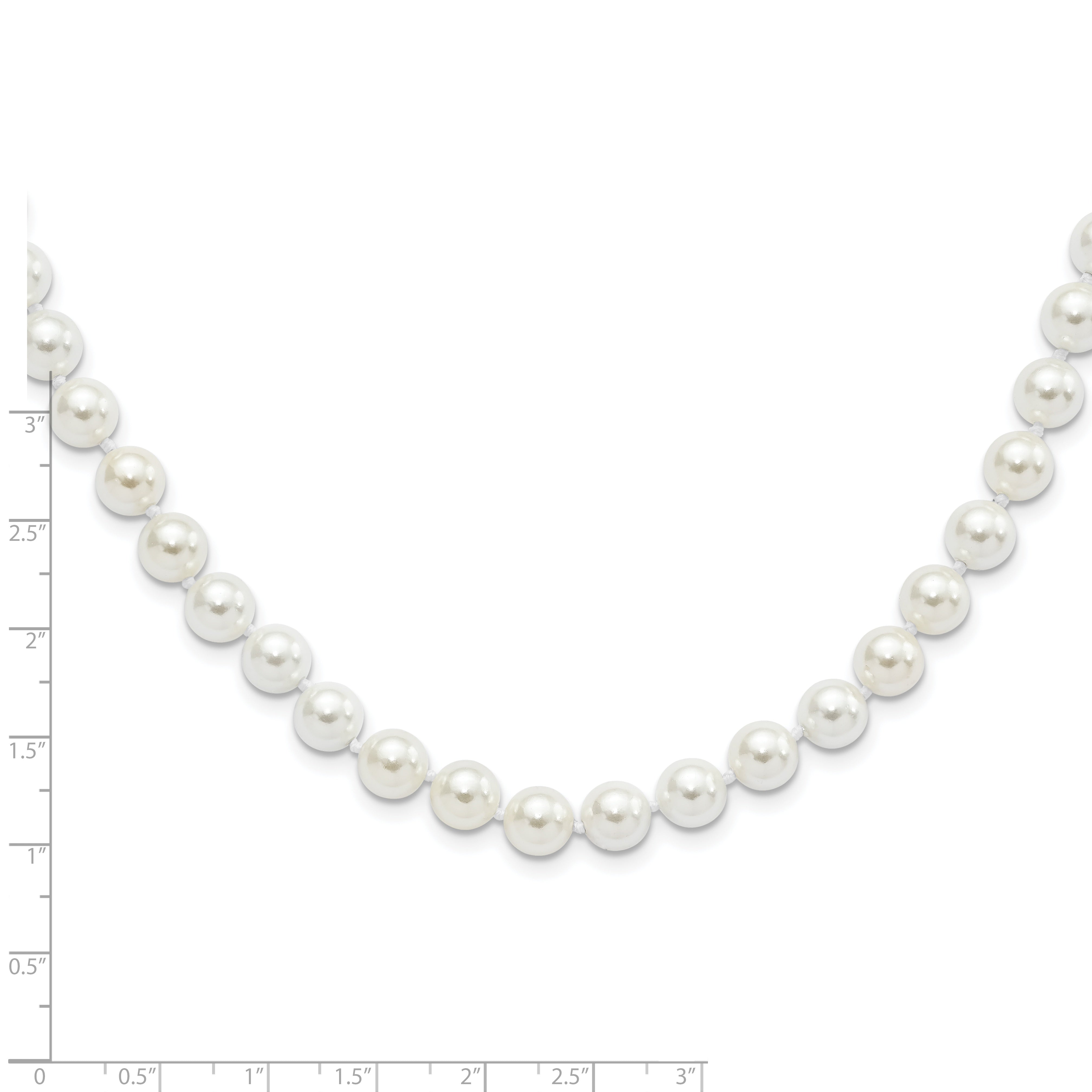 Majestic Sterling Silver Rhodium-plated 8-9mm White Imitation Shell Pearl Hand-knotted Necklace