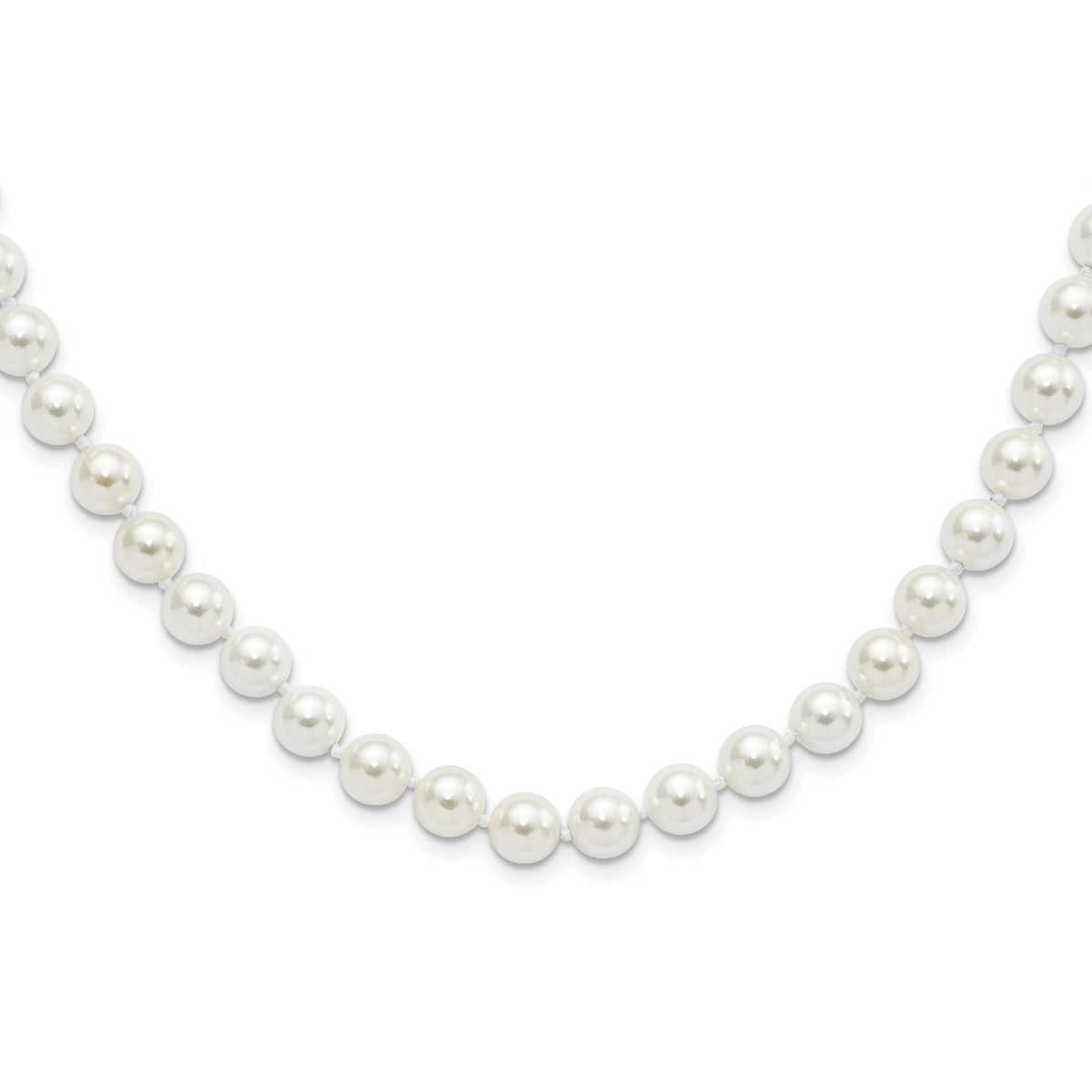 Majestic Sterling Silver Rhodium-plated 8-9mm White Imitation Shell Pearl Hand-knotted Necklace