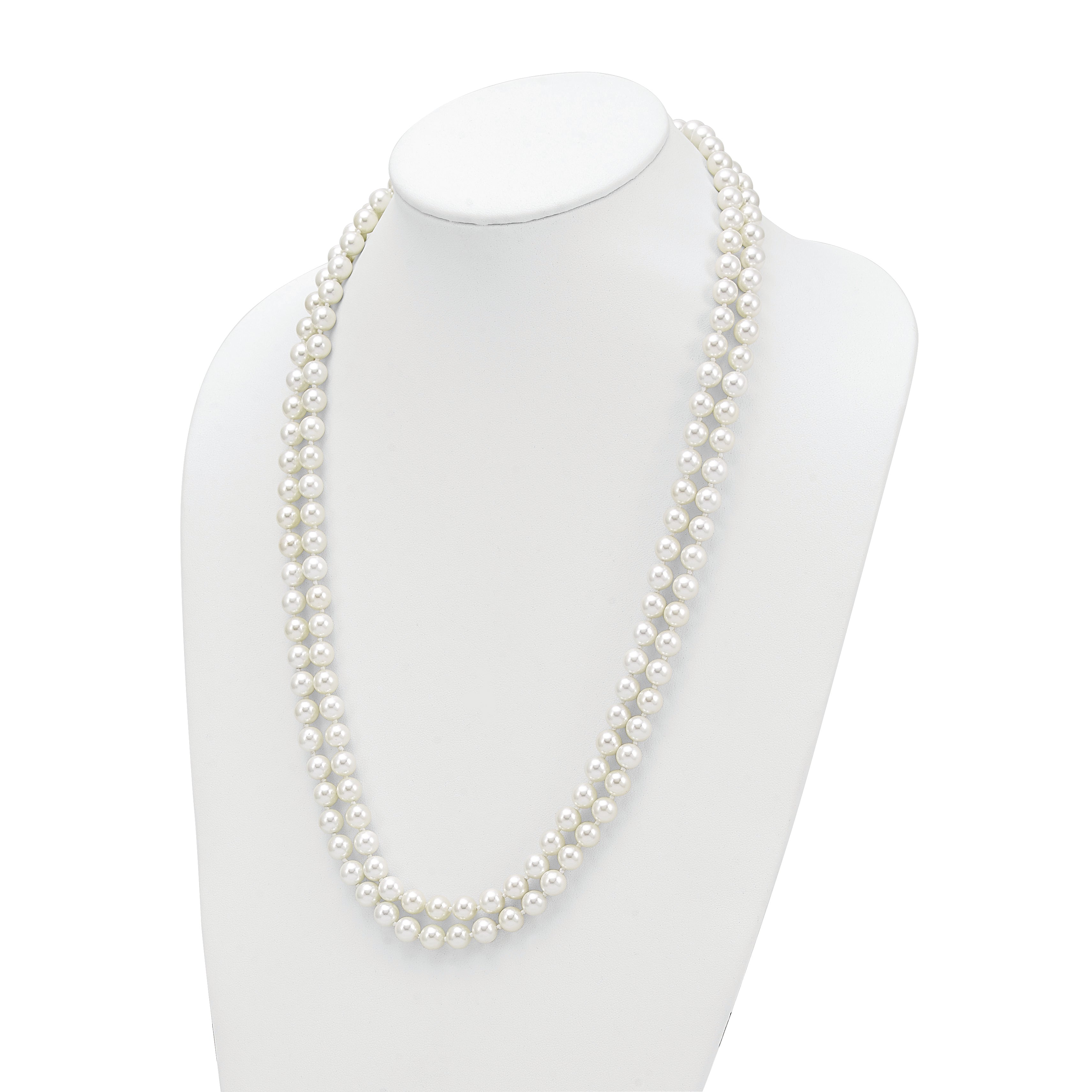 Majestik 8-9mm White Imitation Shell Pearl Hand-knotted Endless Slip-on Necklace