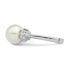 Majestik Sterling Silver Rhodium-plated Size 6 10-11mm White Imitation Shell Pearl and CZ Ring