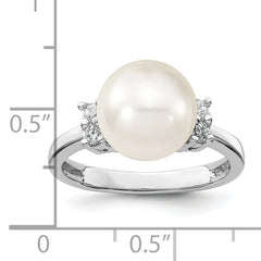 Majestik Sterling Silver Rhodium-plated Size 6 10-11mm White Imitation Shell Pearl and CZ Ring