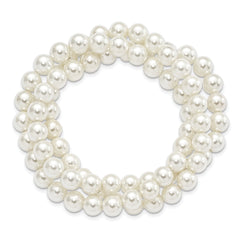 Majestik 7-8mm White Imitation Shell Pearl Hand-knotted Set of 3 Stretch Bracelets