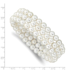 Majestik 7-8mm White Imitation Shell Pearl Hand-knotted Set of 3 Stretch Bracelets