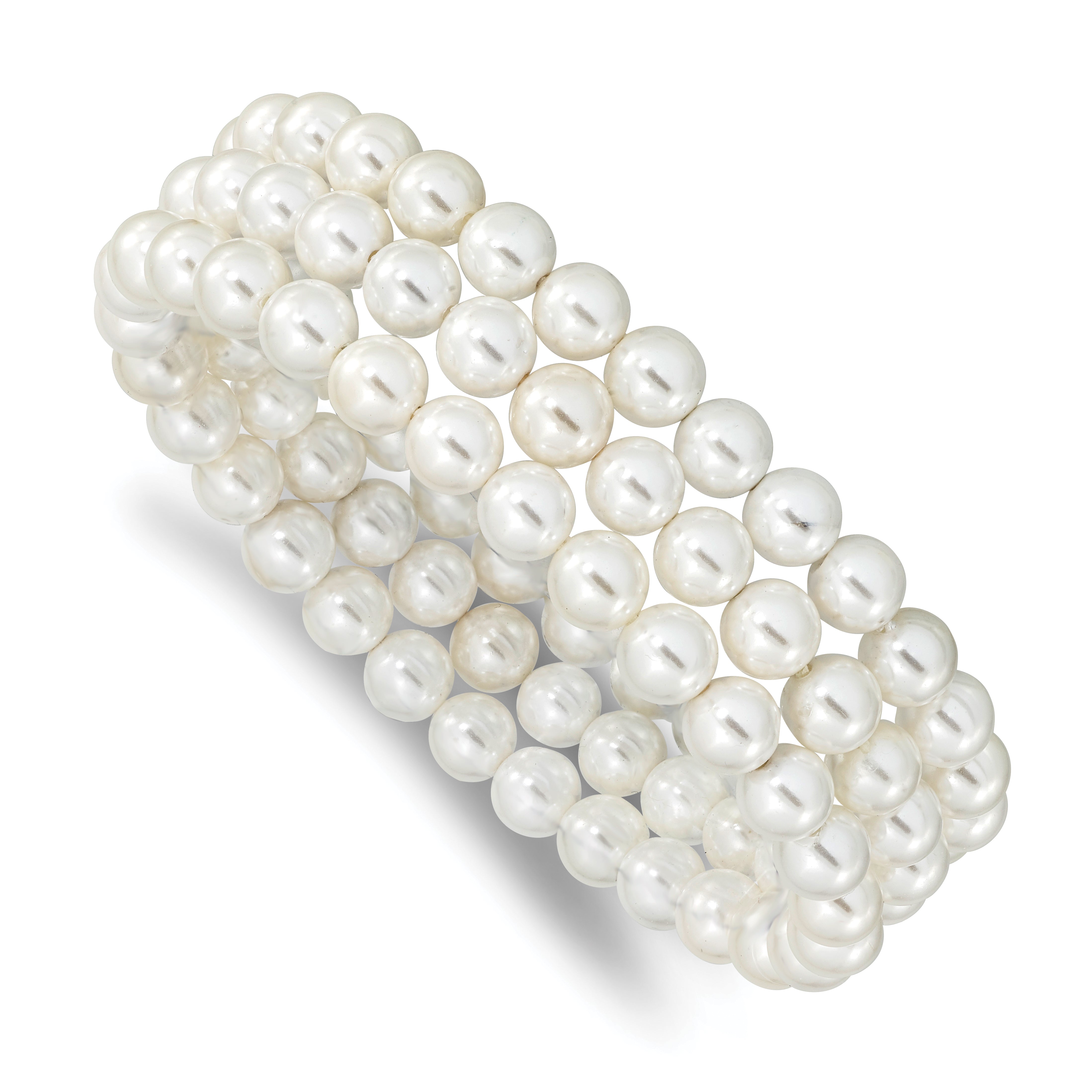 Majestik 7-8mm White Imitation Shell Pearl Hand-knotted Set of 3 Stretch Bracelets