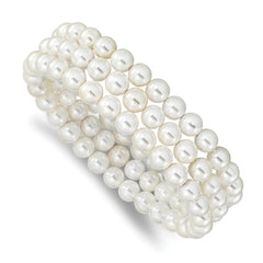 Majestik 7-8mm White Imitation Shell Pearl Hand-knotted Set of 3 Stretch Bracelets