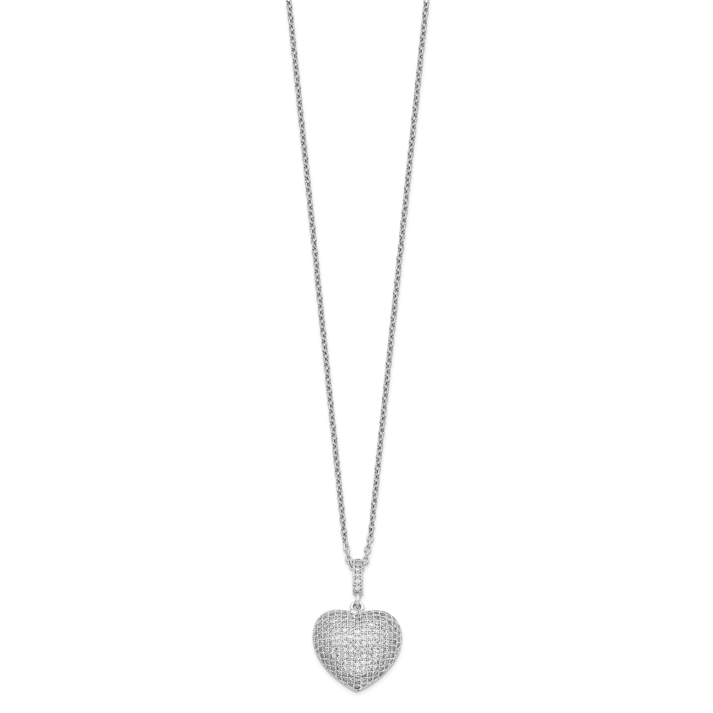 Brilliant Embers Sterling Silver Rhodium-plated 170 Stone 18 inch Micro Pav‚ CZ Heart Necklace with 2 Inch Extender