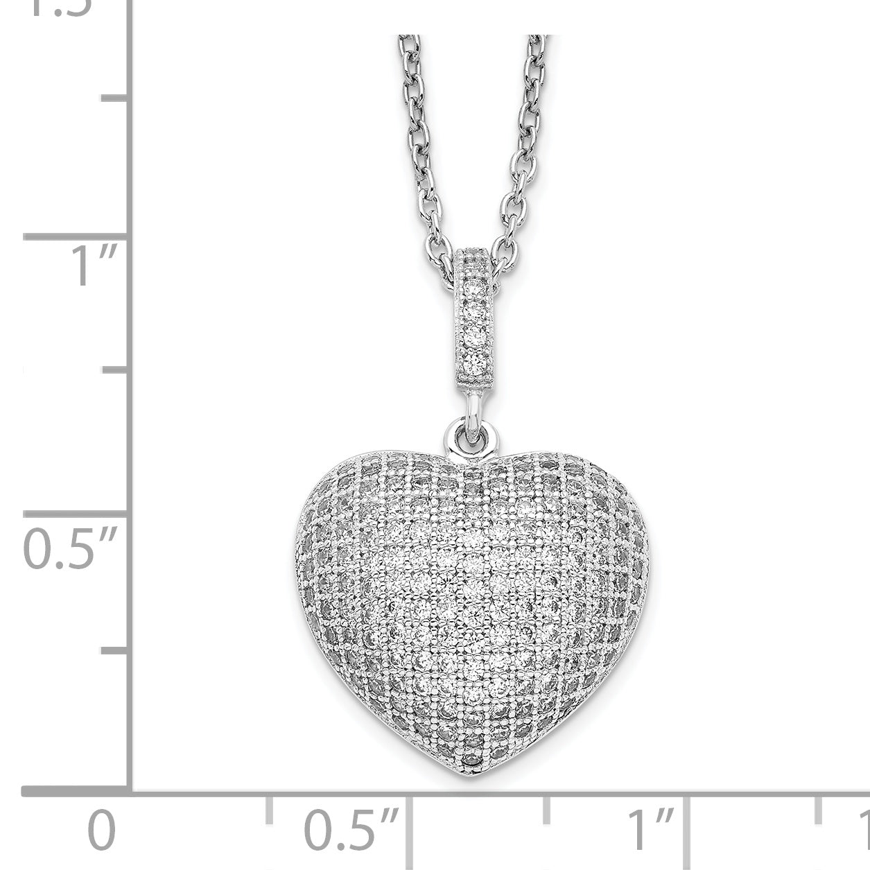 Brilliant Embers Sterling Silver Rhodium-plated 170 Stone 18 inch Micro Pav‚ CZ Heart Necklace with 2 Inch Extender