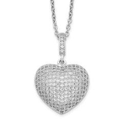 Brilliant Embers Sterling Silver Rhodium-plated 170 Stone 18 inch Micro Pav‚ CZ Heart Necklace with 2 Inch Extender