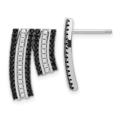 Sterling Silver True Fire Black & Clear CZ Post Earrings