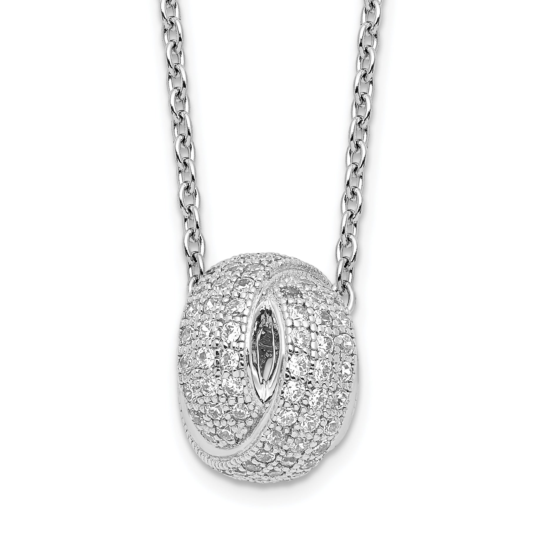 Brilliant Embers Sterling Silver Rhodium-plated 122 Stone 18 inch Micro Pav‚ CZ Love Knot Necklace with 2 Inch Extender