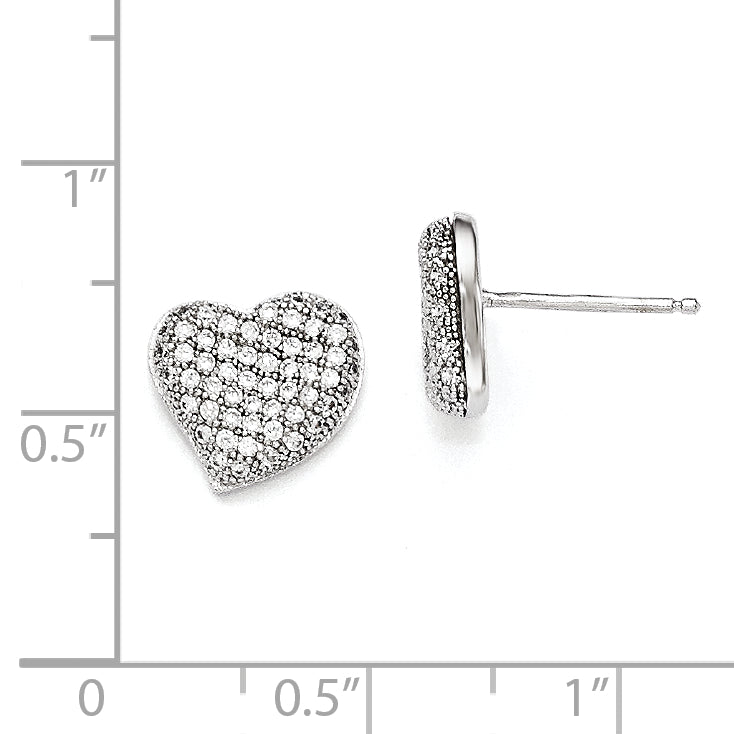 Sterling Silver & CZ Brilliant Embers Polished Heart Post Earrings