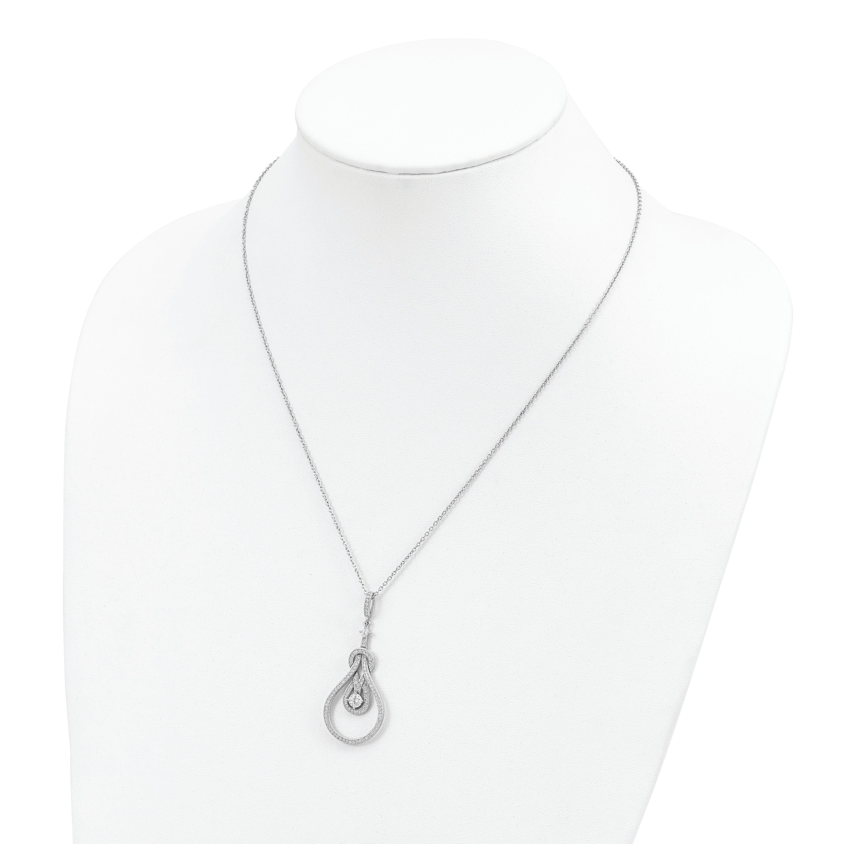 Brilliant Embers Sterling Silver Rhodium-plated 109 Stone 18 inch Micro Pav‚ CZ Polished Necklace with 2 Inch Extender