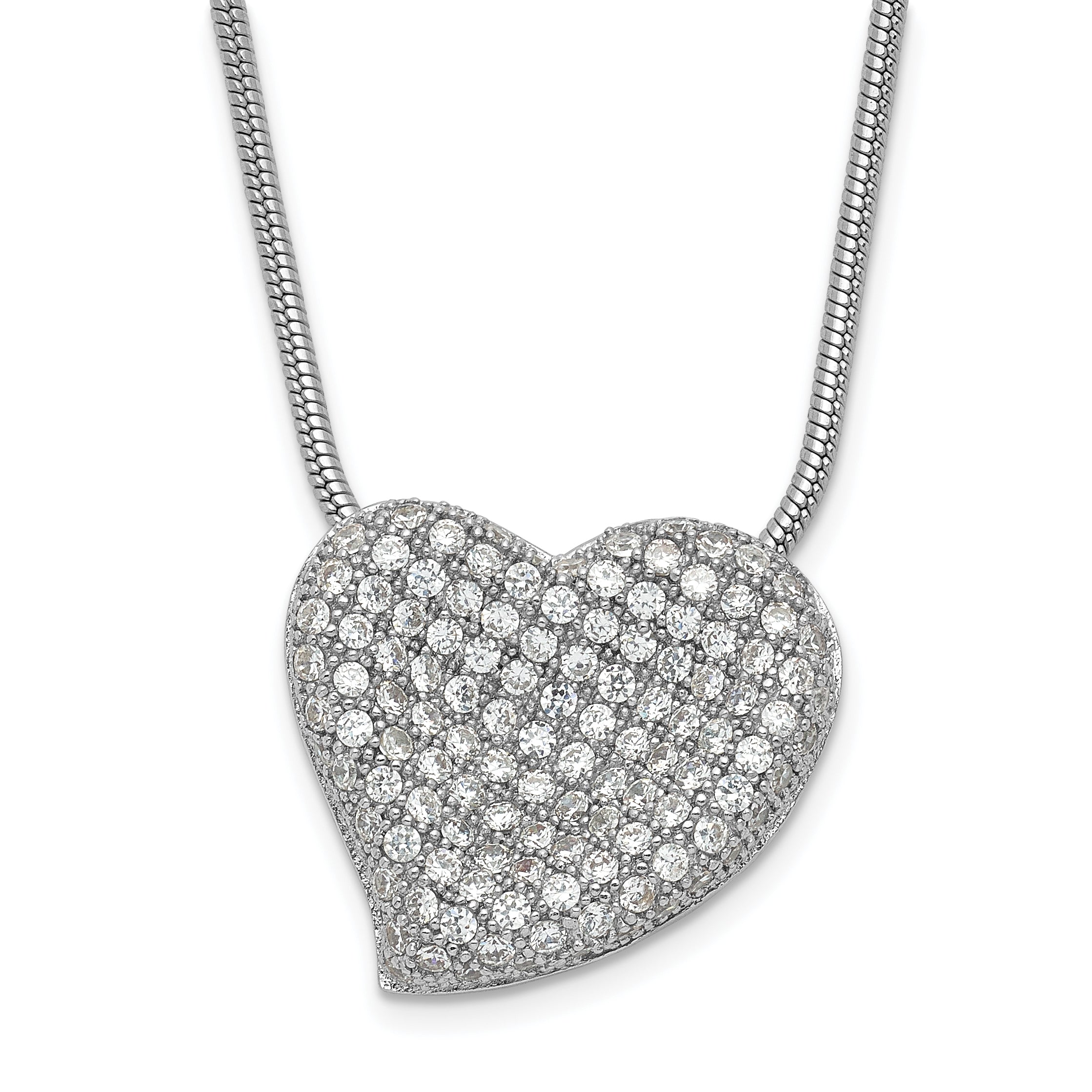 Sterling Silver Rhodium-Plated CZ Brilliant Embers Polished Heart Necklace