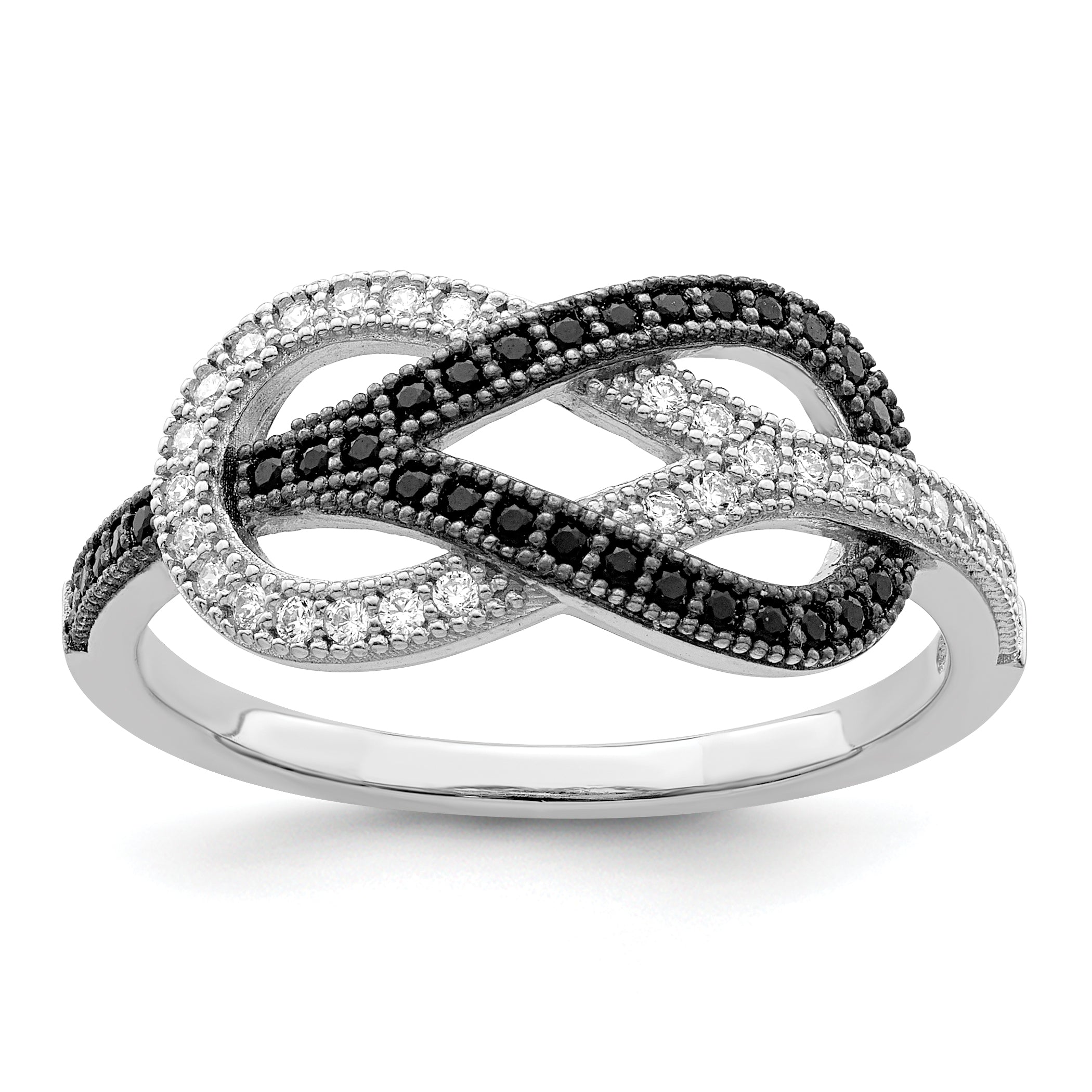 Brilliant Embers Sterling Silver Rhodium-plated 59 Stone Micro Pav‚ Black and White CZ Polished Ring