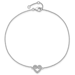 Brilliant Embers Sterling Silver Rhodium-plated 23 Stone 9 inch Micro Pav‚ CZ Heart Anklet with 1 Inch Extender