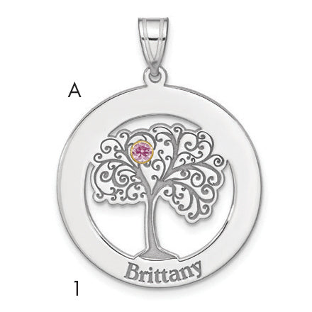 Sterling Silver/Rhod-plated 1 Birthstone with 14k Bezel Family Pendant