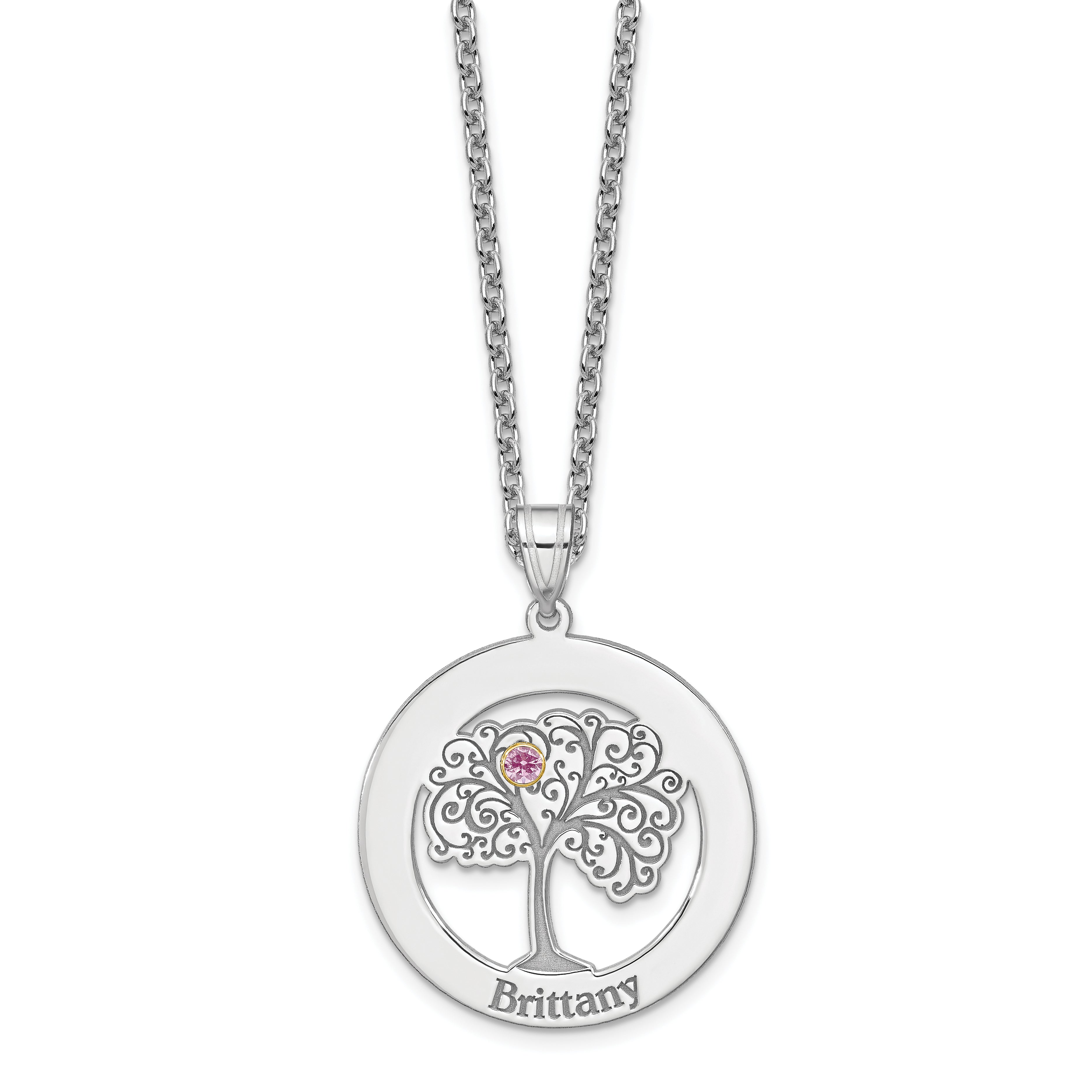 Sterling Silver/Rhod-plated 1 Birthstone with 14k Bezel Family Pendant