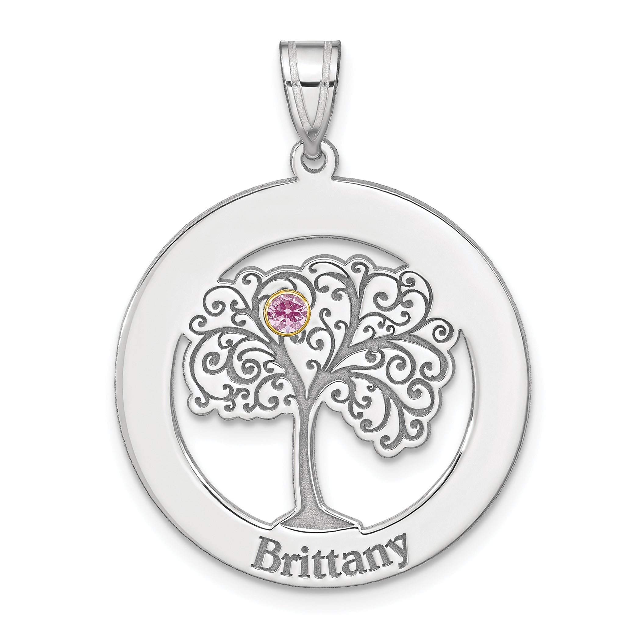 Sterling Silver/Rhod-plated 1 Birthstone with 14k Bezel Family Pendant