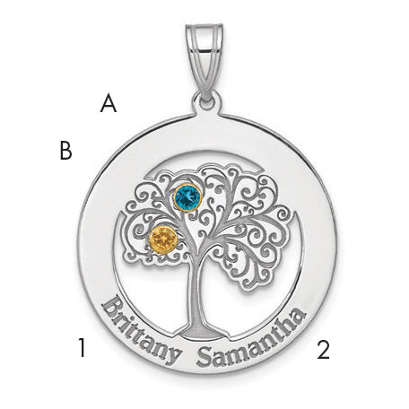 Sterling Silver/Rhod-plated 2 Birthstone with 14k Bezel Pendant