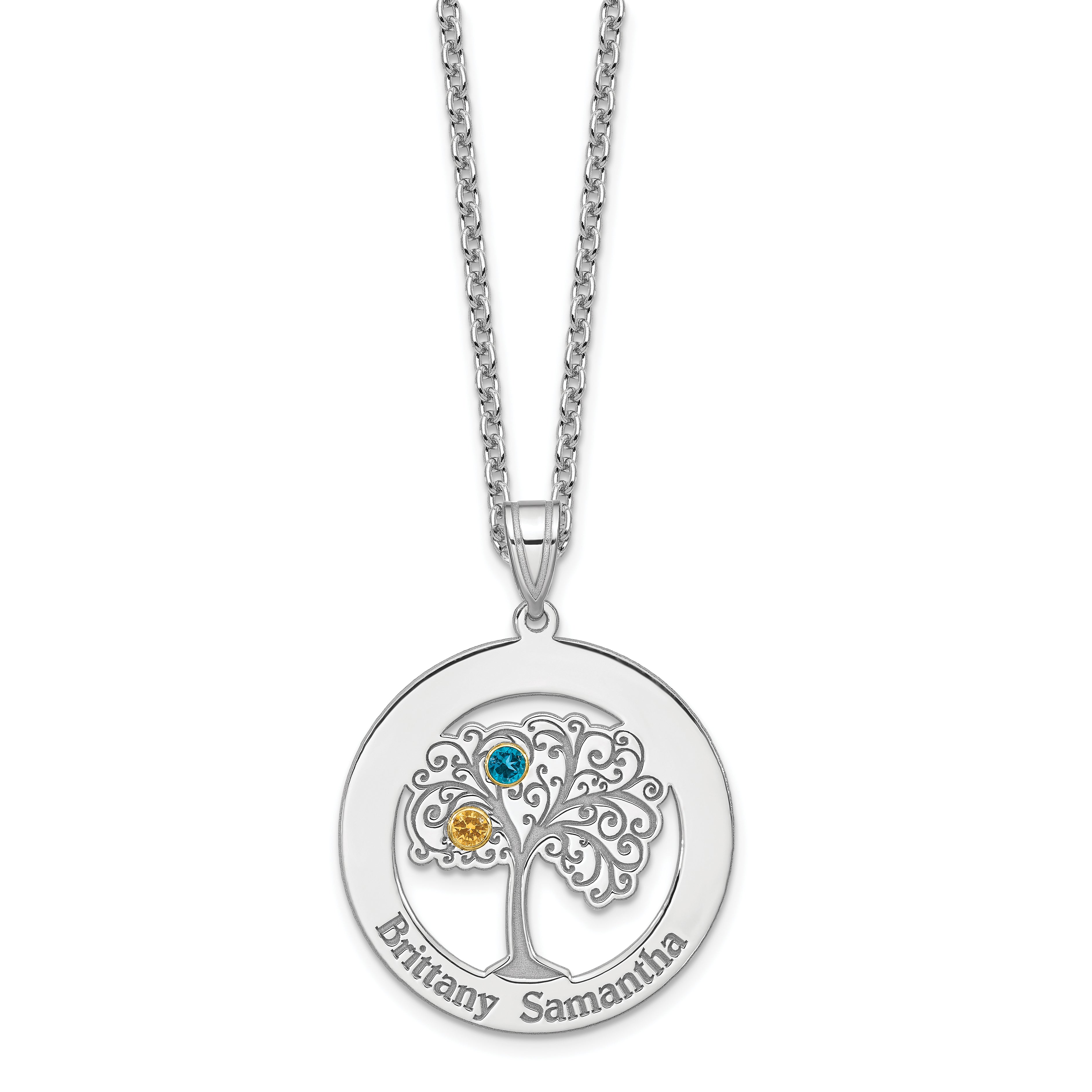 Sterling Silver/Rhod-plated 2 Birthstone with 14k Bezel Pendant