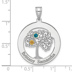 Sterling Silver/Rhod-plated 2 Birthstone with 14k Bezel Pendant