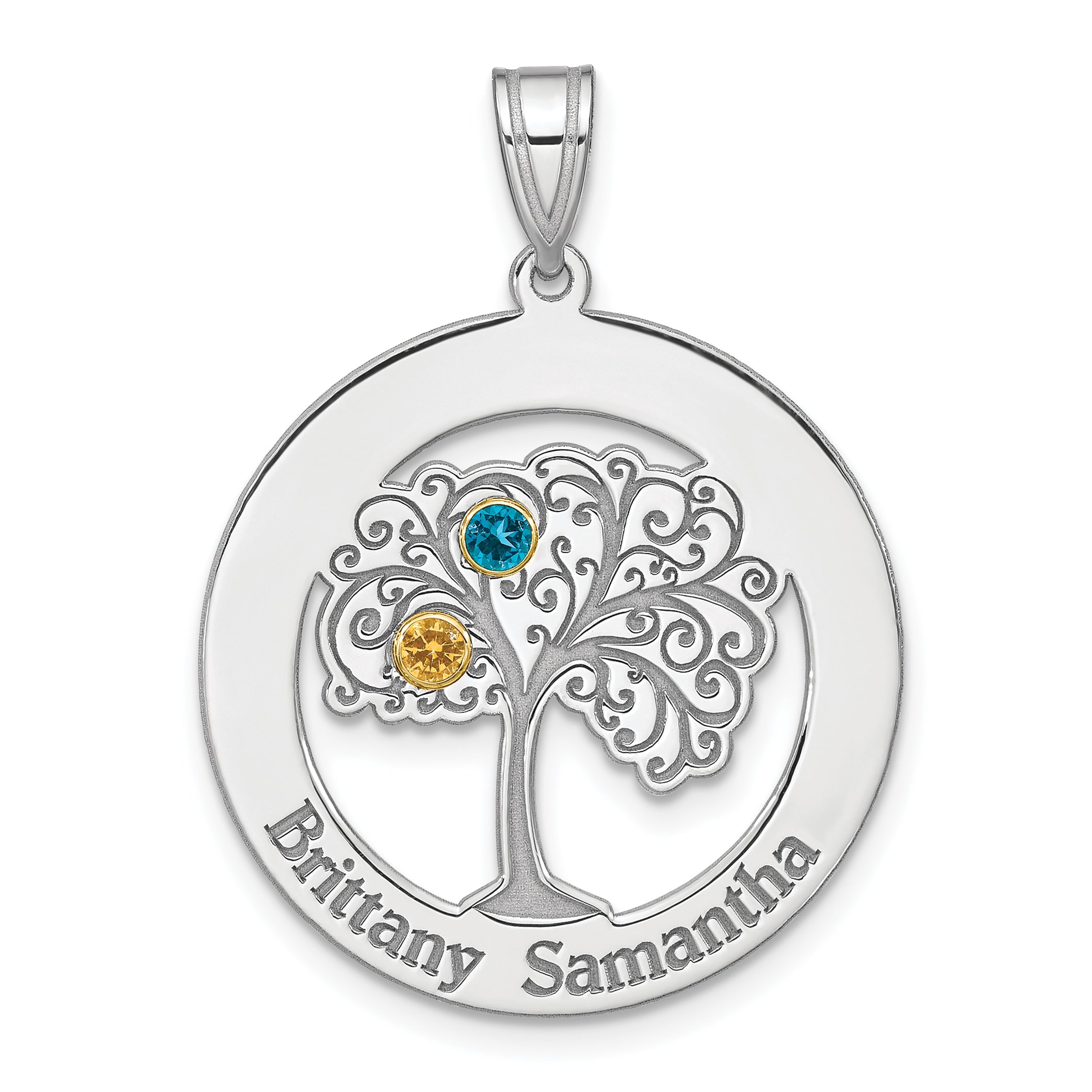 Sterling Silver/Rhod-plated 2 Birthstone with 14k Bezel Pendant