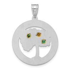 Sterling Silver/Rhod-plated 3 Birthstone with 14k Bezel Family Pendant